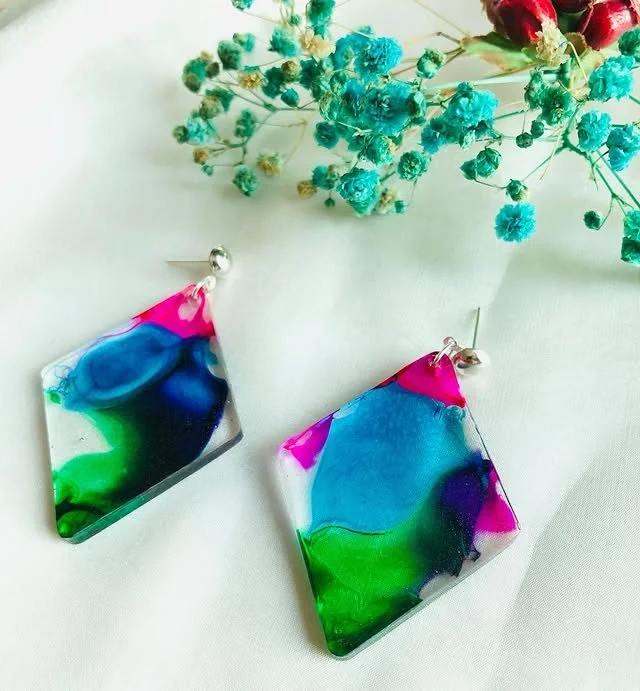 Alcoholic ink resin art earrings